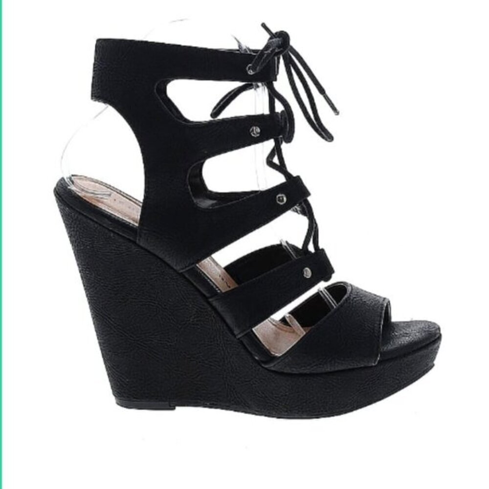 Chinese Laundry Black 8.5 Women's Wedges Strappy Sandals Lace Up Open Toe
